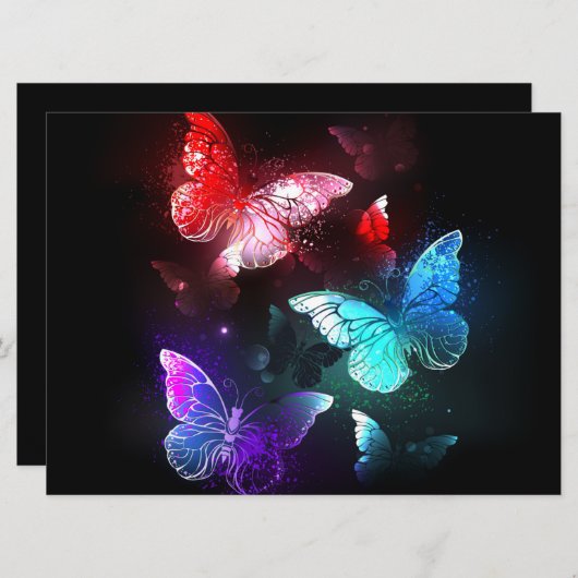 Drie gloeiende vlinders op nachtrust achtergrond aankondiging (Voorkant / Achterkant)