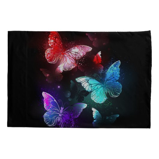 Drie gloeiende vlinders op nachtrust achtergrond kussensloop (Achterkant-Links)