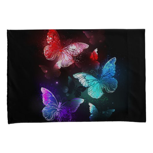 Drie gloeiende vlinders op nachtrust achtergrond kussensloop (Voorkant-Rechts)