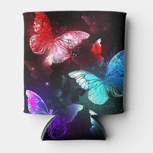 Drie gloeiende vlinders op nachtrust blikjeskoeler (Voorkant)