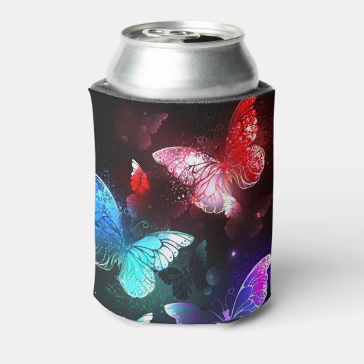 Drie gloeiende vlinders op nachtrust blikjeskoeler (Blikje Achterkant)