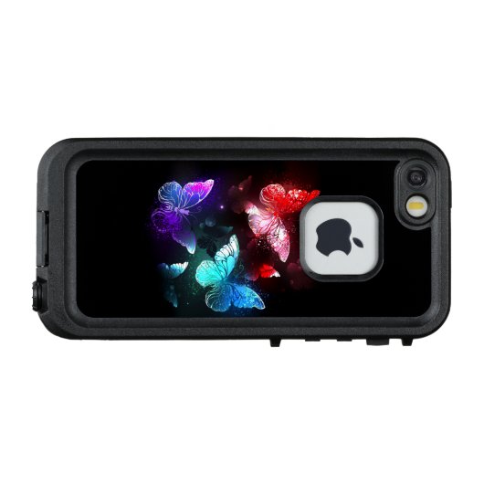 Drie gloeiende vlinders op nachtrust LifeProof iPhone hoesje (Achterkant (horizontaal))