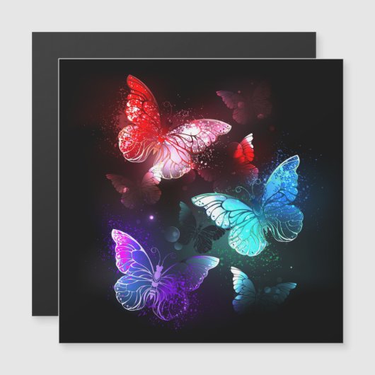 Drie gloeiende vlinders op nachtrust magnetische uitnodiging (Voorkant / Achterkant)