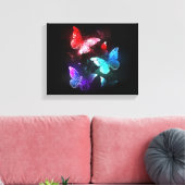 Drie gloeiende vlinders op nachtrustachtergrond canvas afdruk (Insitu (Woonkamer))