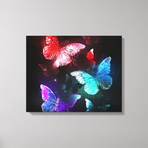 Drie gloeiende vlinders op nachtrustachtergrond canvas afdruk