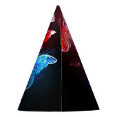 Drie gloeiende vlinders op nachtrustachtergrond feesthoedjes (Achterkant)