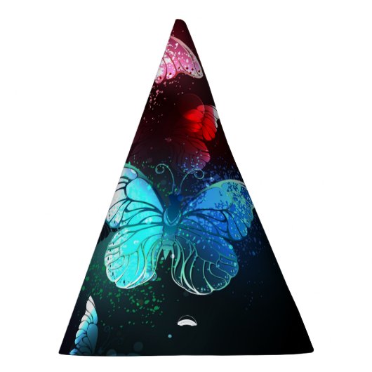 Drie gloeiende vlinders op nachtrustachtergrond feesthoedjes (Rechts)