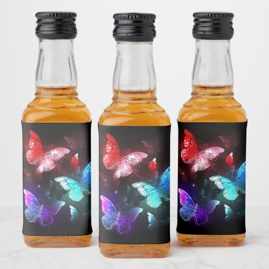 Drie gloeiende vlinders op nachtrustachtergrond likeurfles etiket (Flessen)