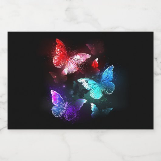 Drie gloeiende vlinders op nachtrustachtergrond likeurfles etiket (Enkel label)