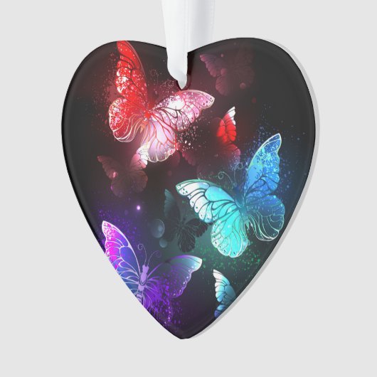 Drie gloeiende vlinders op nachtrustachtergrond ornament (voorkant)