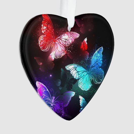 Drie gloeiende vlinders op nachtrustachtergrond ornament (voorkant)