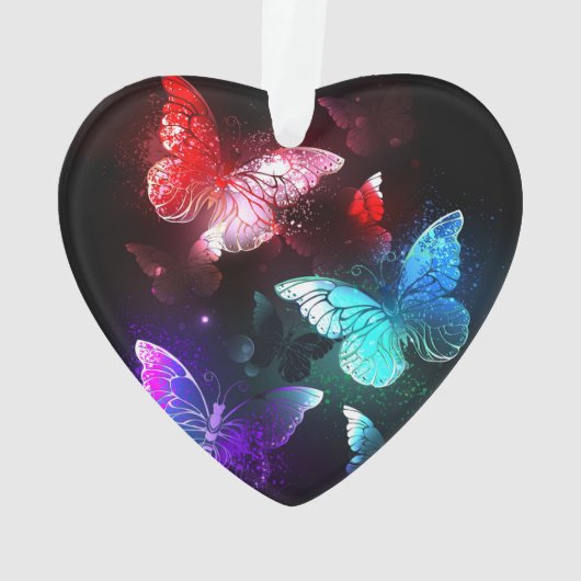 Drie gloeiende vlinders op nachtrustachtergrond ornament (achterkant)