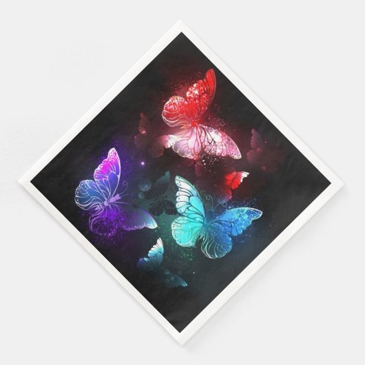 Drie gloeiende vlinders op nachtrustachtergrond servet (Hoek)