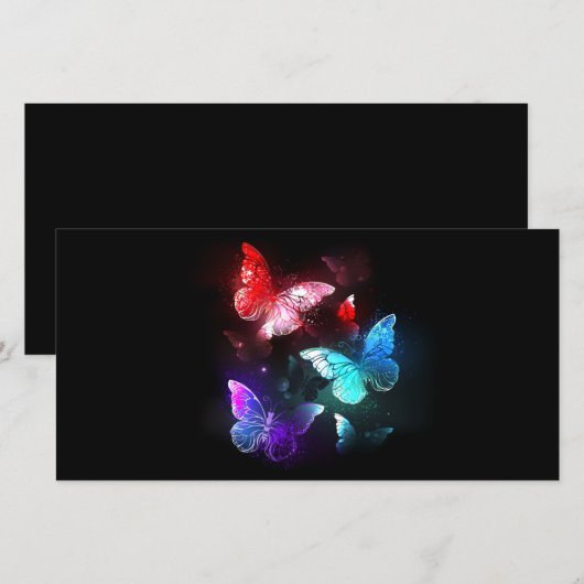 Drie gloeiende vlinders op nachtrustand bedankkaart (Voorkant / Achterkant)