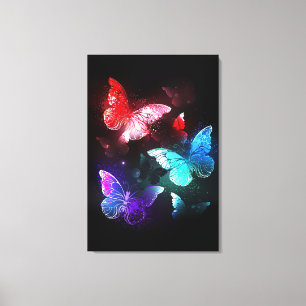 Drie gloeiende vlinders op nachtrustgrond canvas afdruk