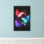 Drie gloeiende vlinders op nachtrustgrond canvas afdruk (Insitu (Houten vloer))