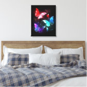 Drie gloeiende vlinders op nachtrustrondergrond canvas afdruk (Insitu (Slaapkamer))