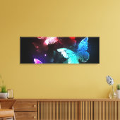Drie gloeiende vlinders op nachtrustrondergrond canvas afdruk (Insitu (Woonkamer))