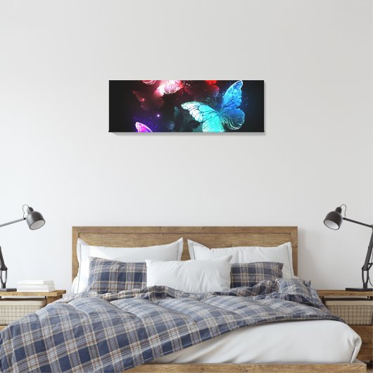 Drie gloeiende vlinders op nachtrustrondergrond canvas afdruk (Insitu (Slaapkamer))