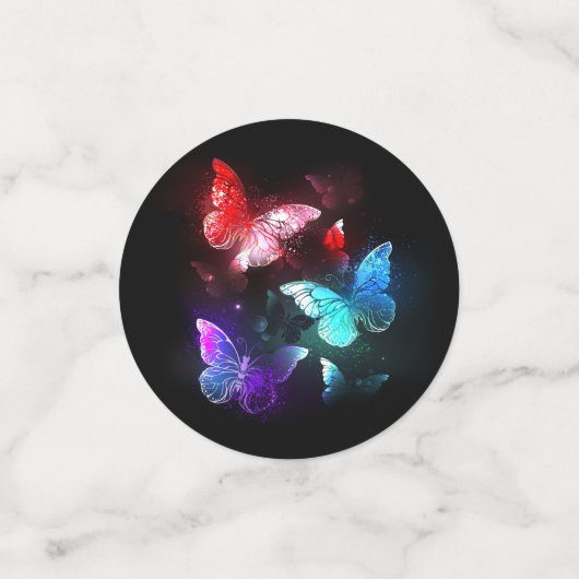 Drie gloeiende vlinders op nachtrustrondergrond confetti (Kleine voorkant)