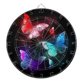 Drie gloeiende vlinders op nachtrustrondergrond dartbord (Voorkant)