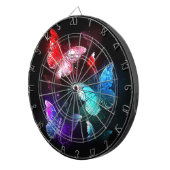 Drie gloeiende vlinders op nachtrustrondergrond dartbord (Voorkant Rechts)