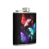 Drie gloeiende vlinders op nachtrustrondergrond heupfles (Rechts)