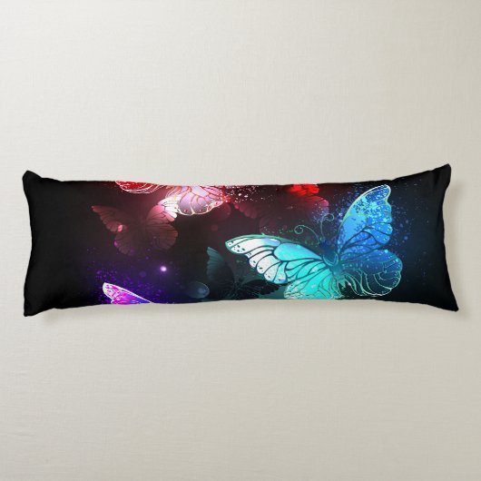 Drie gloeiende vlinders op nachtrustrondergrond lichaamskussen (Achterkant)