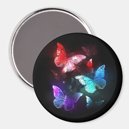 Drie gloeiende vlinders op nachtrustrondergrond magneet (Voorkant / Achterkant)