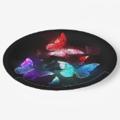 Drie gloeiende vlinders op nachtrustrondergrond papieren bordje (Gekanteld)