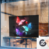 Drie gloeiende vlinders op nachtrustrondergrond raamsticker (Cafe Raam)
