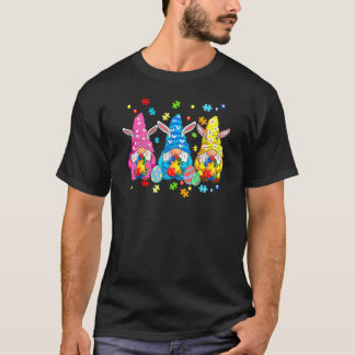 Drie Gnome Autisme Bewustzijn Puzzelstuk Happy Pa T-shirt