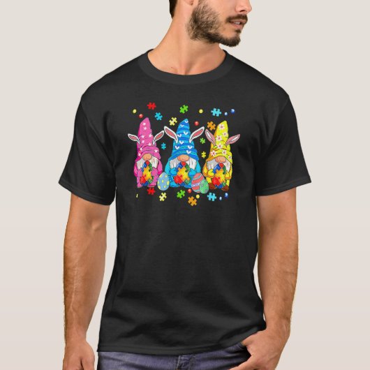 Drie Gnome Autisme Bewustzijn Puzzelstuk Happy Pa T-shirt (Voorkant)