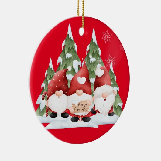Drie Gnome Kerst Keramisch Ornament (Rechts)