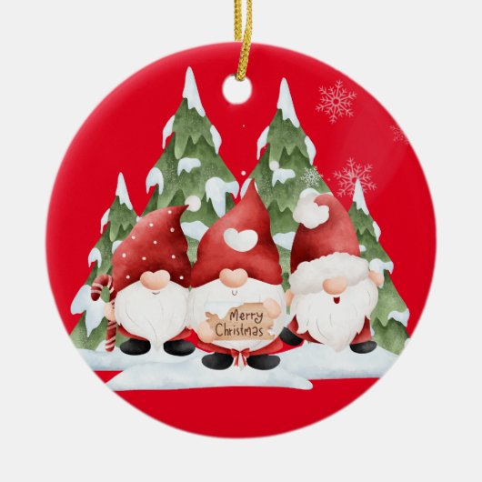 Drie Gnome Kerst Keramisch Ornament (Voorkant)