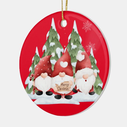 Drie Gnome Kerst Keramisch Ornament (Links)