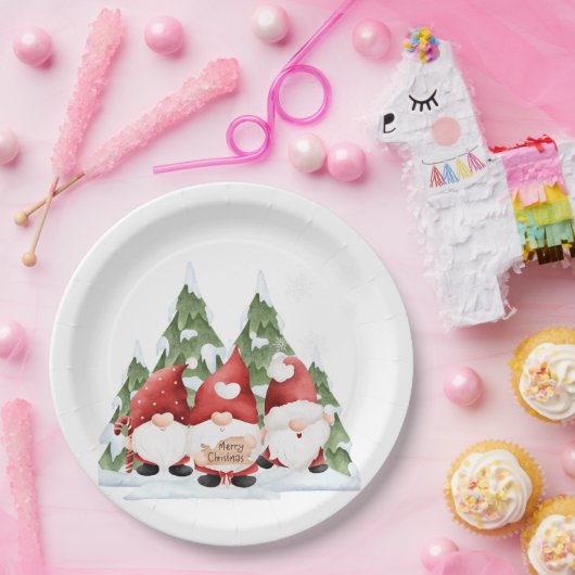 Drie Gnome Kerst Papier Borden Papieren Bordje (Feest)