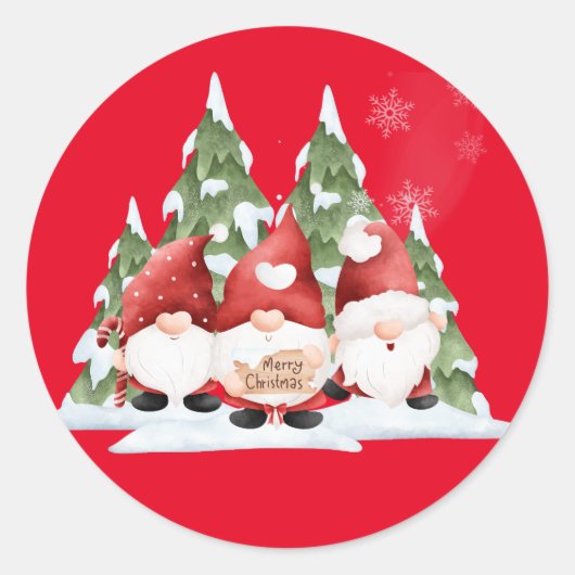 Drie Gnome Kerst Ronde Stickers (Voorkant)