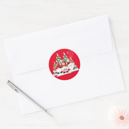 Drie Gnome Kerst Ronde Stickers (Envelop)