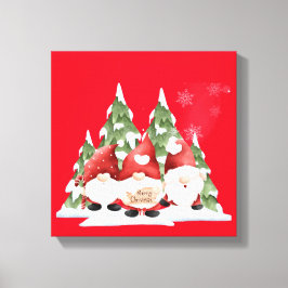 Drie Gnome Kerst Uitgerekt Canvas Print