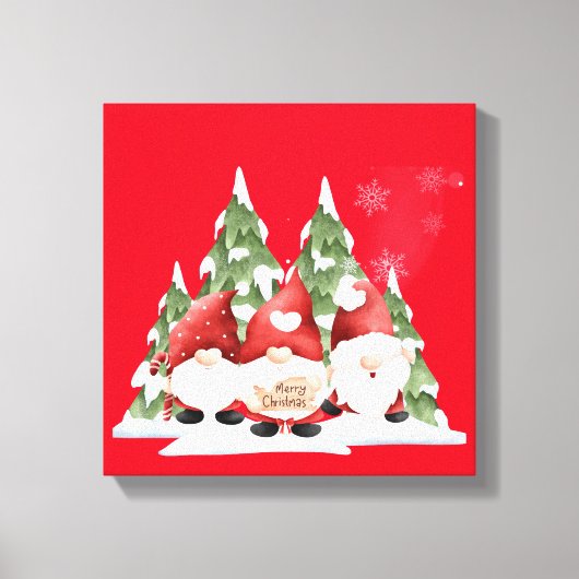 Drie Gnome Kerst Uitgerekt Canvas Print (Voorkant)