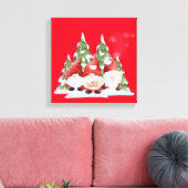 Drie Gnome Kerst Uitgerekt Canvas Print (Insitu (Woonkamer))