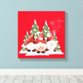 Drie Gnome Kerst Uitgerekt Canvas Print (Insitu (Houten vloer))