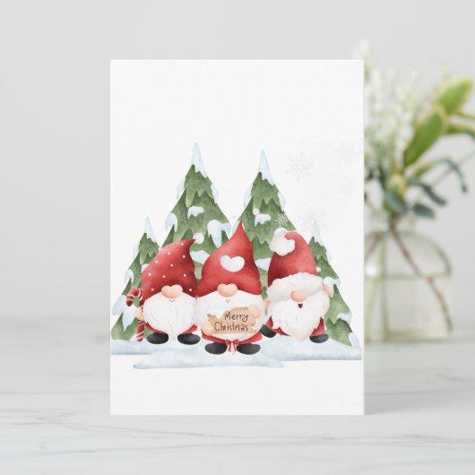 Drie Gnome Kerstmis Uitnodiging (Staand voorkant)