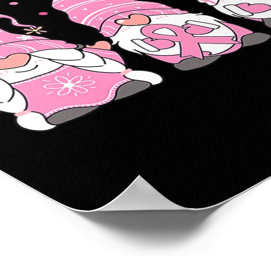 Drie Gnome Pink Ribbon Breast Cancer Awar Poster (Hoek)