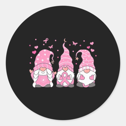 Drie Gnome Pink Ribbon Breast Cancer Awar Ronde Sticker (Voorkant)