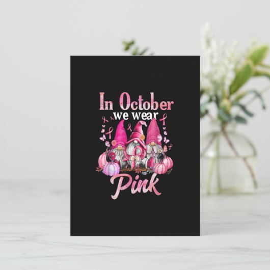 Drie Gnome Pink Ribbon Breast Cancer Bewustheid Gn Kaart (Staand voorkant)