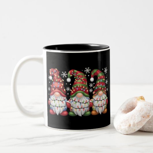 Drie Gnomen Buffalo Pset Red Kerstmis Tweekleurige Koffiemok (Met donut)