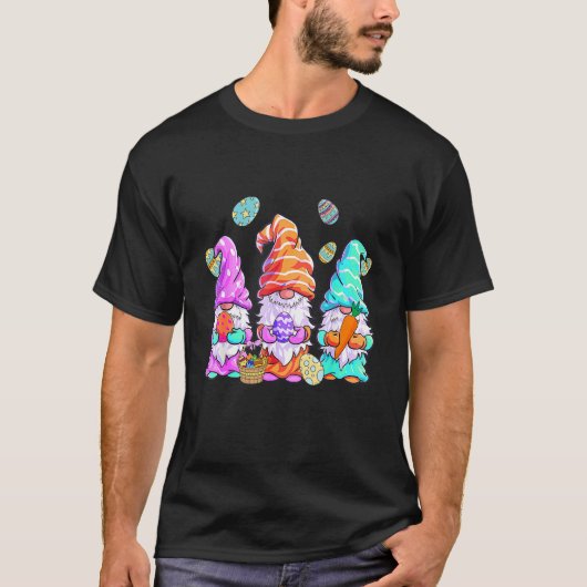 Drie gnomen Bunny Eggs Basket Cute Easter T-shirt (Voorkant)