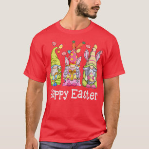 Drie gnomen die paaseieren houden die Bunny Happy T-shirt